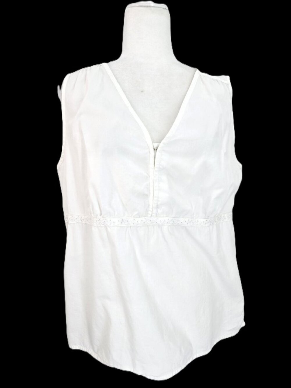 Vintage 90s Y2K Sonima White V NEck Eyelet Sleeveless Tank Top Women L